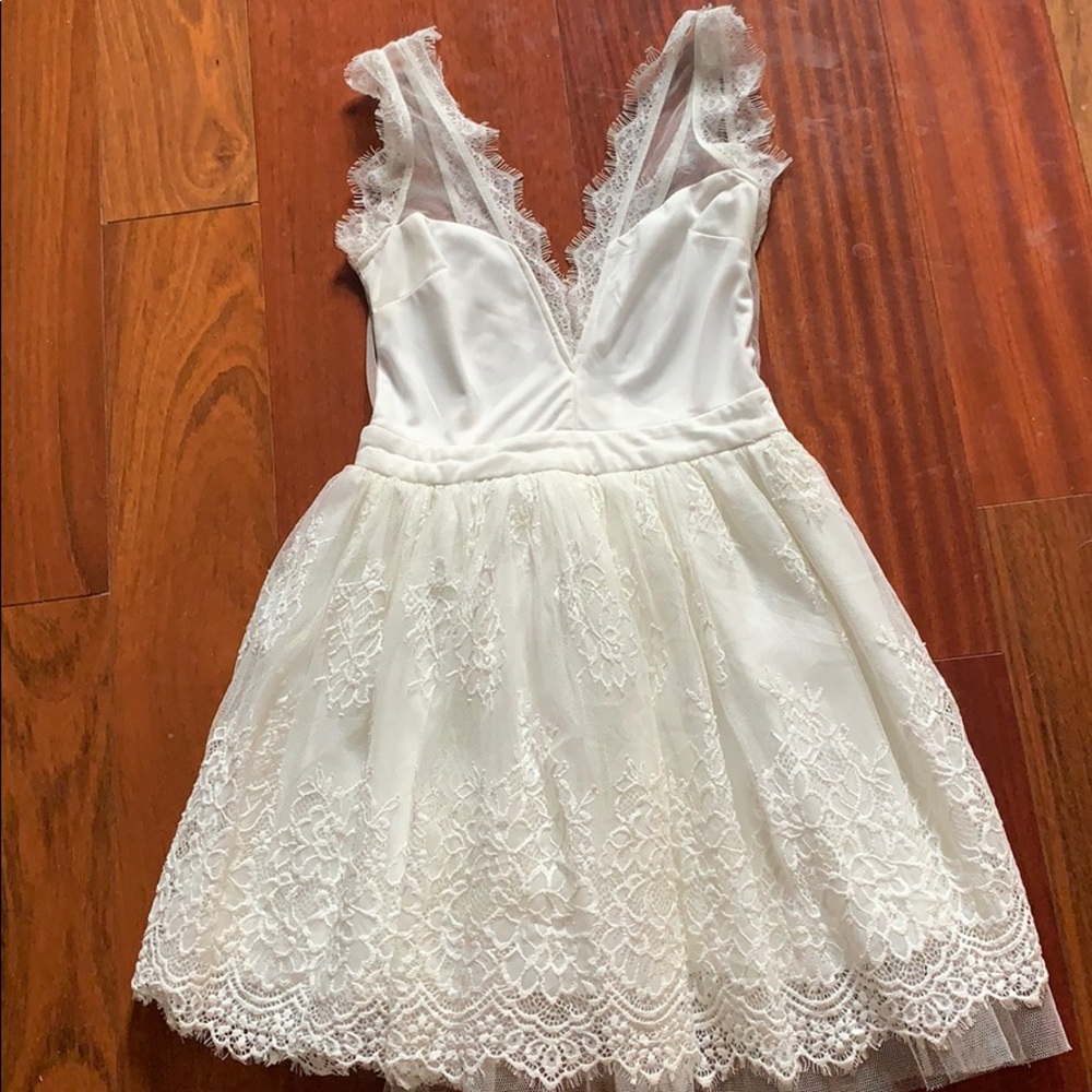 White lace deep V dress with mesh back